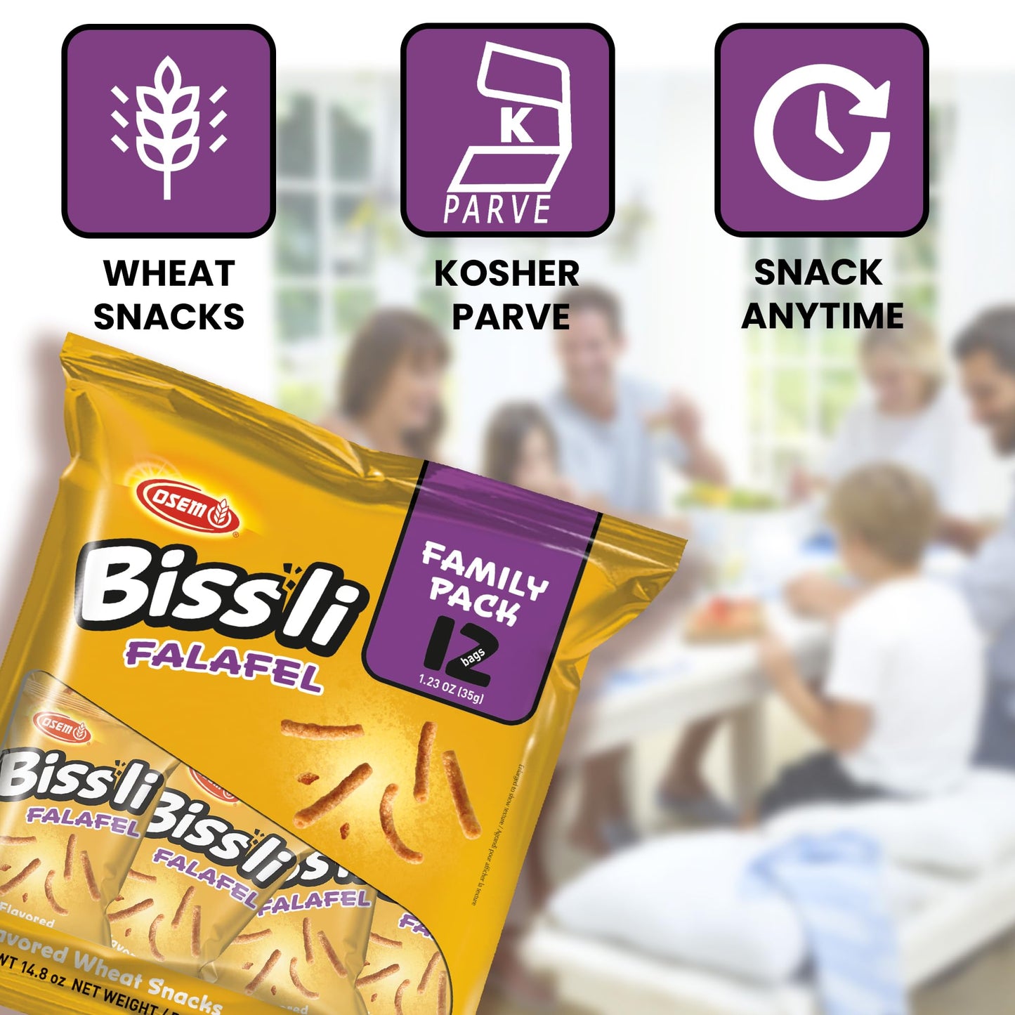 Osem Bissli Crunchy Falafel Wheat Snack, 1.23oz Bags (Pack of 12) - Kosher, No Artificial Colors or Preservatives - Perfect for