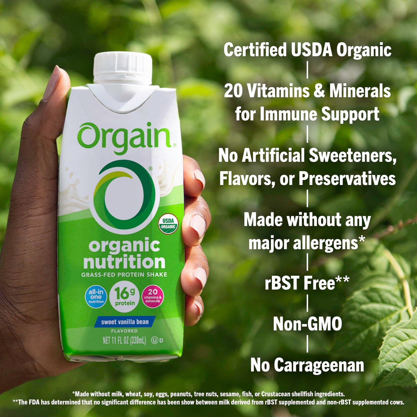 Orgain Organic Nutritional Protein Shake - 16g Grass Fed Whey Protein, 20 Vitamins & Minerals, 11 Fl Oz, Vanilla Bean, Pack of 12