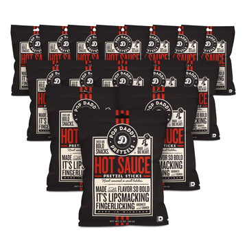 Pop Daddy Flavored Pretzels Sticks, Hot Sauce Flavor, 3oz Healthy Gourmet Pretzels Snacks, 15 Pack