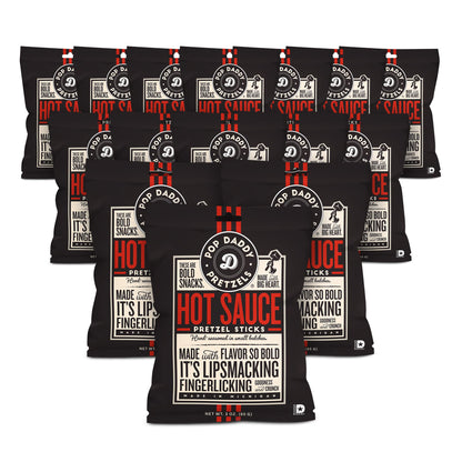 Pop Daddy Flavored Pretzels Sticks, Hot Sauce Flavor, 3oz Healthy Gourmet Pretzels Snacks, 15 Pack