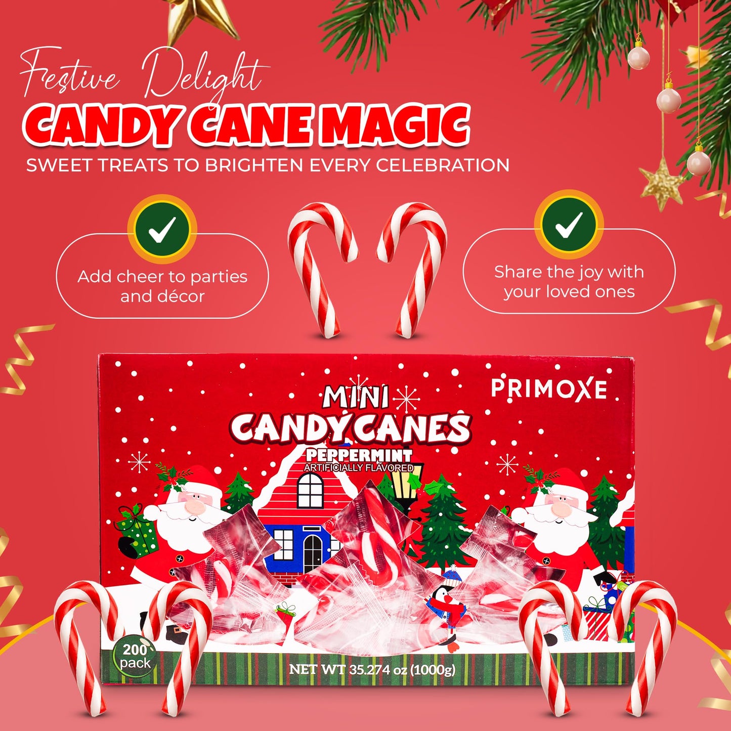 Christmas Mini Candy Canes - Red & White Peppermint Individually Wrapped for Holiday Indulgence - Bulk Christmas Candy for Kids & mature-themeds - Holiday Decorations &   200 Pack