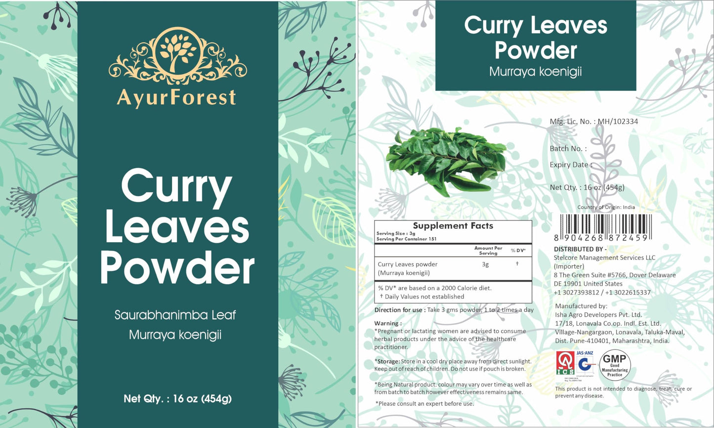 Ayurforest Curry Leaves Powder 16 Ounce / 454 Grams