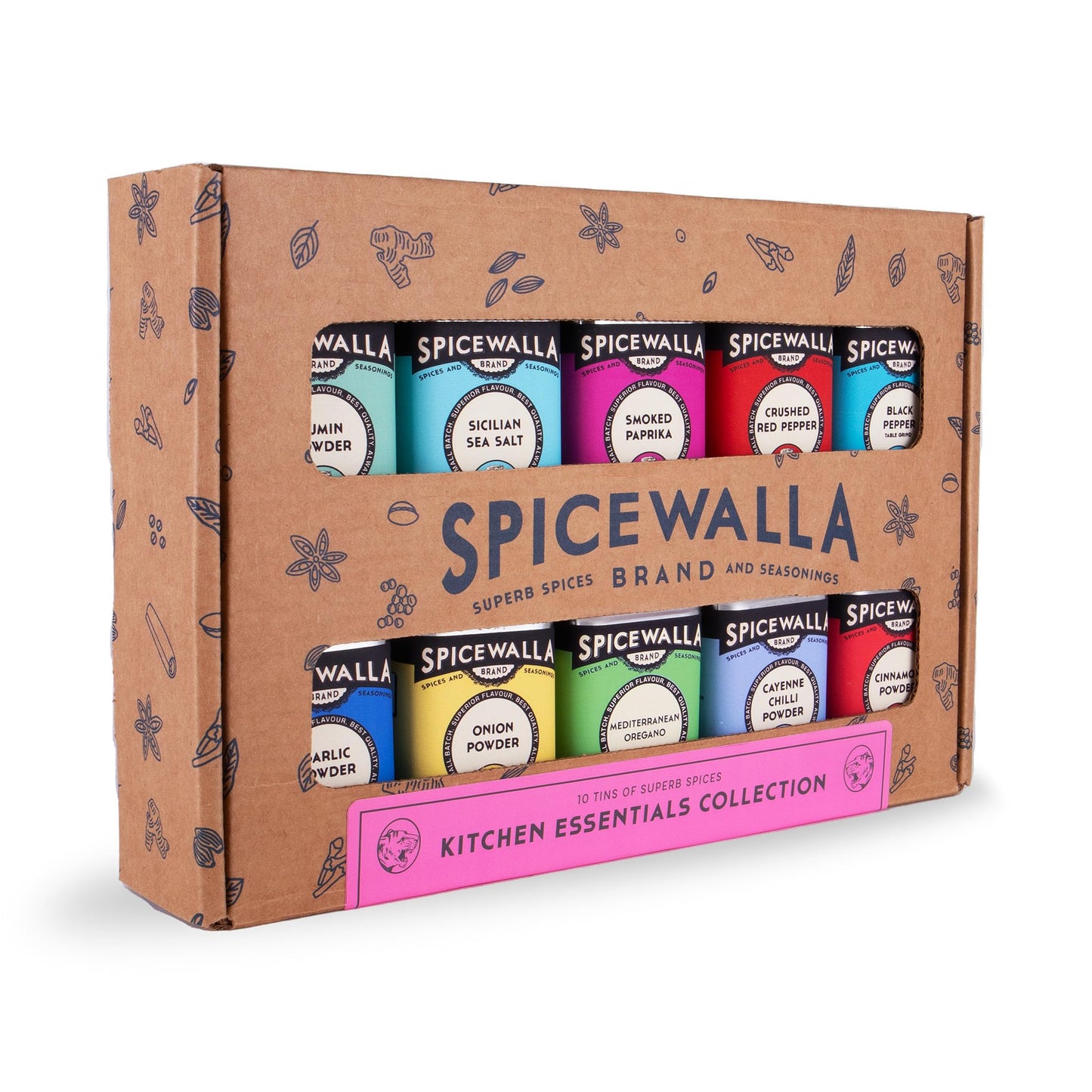 Spicewalla Essential Spices And Seasonings Set 10 Pack Variety | Garlic, Onion, Paprika, Crushed Red Pepper, Oregano, & More| Ki
