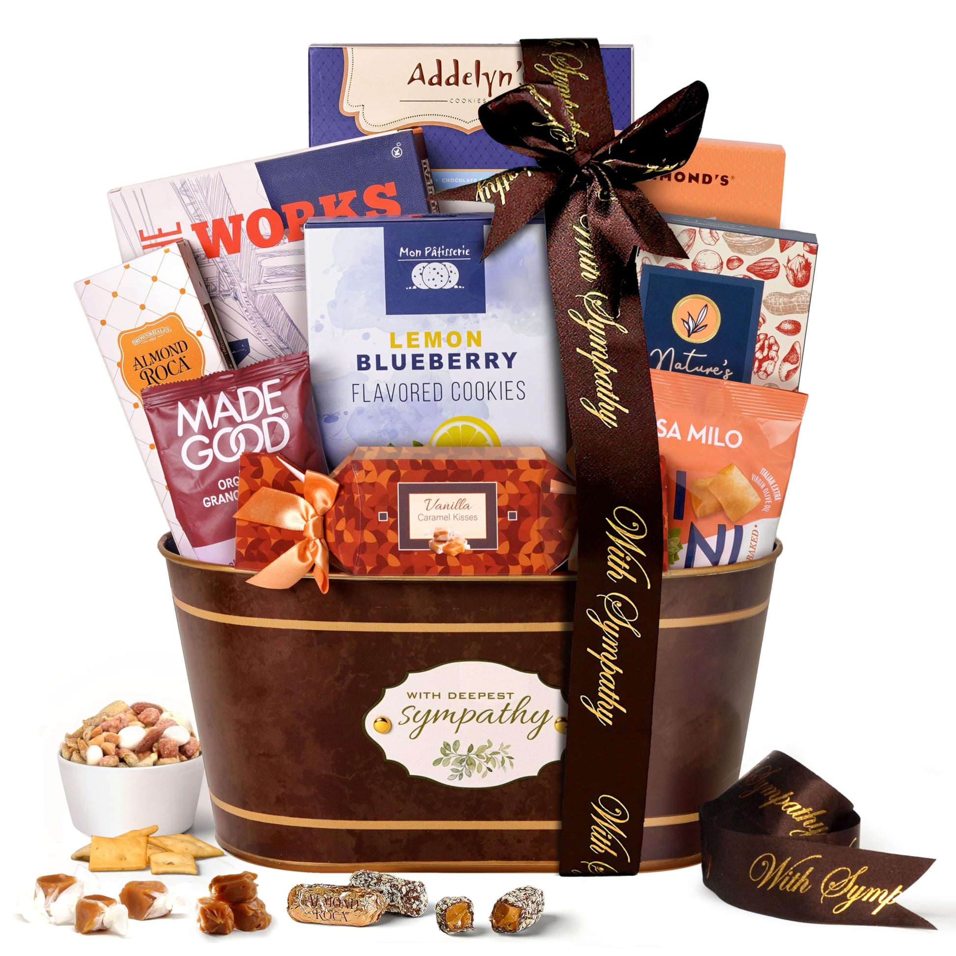 Broadway Basketeers Sympathy Care Package Gift Basket of Chocolates & Sweets.Send Condolences & Well Wishes with Beautiful Baske