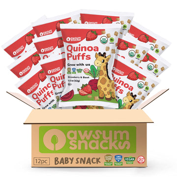 Awsum Snacks | Baby Puffs | Healthy Kids Snacks - 12 Bags - Usda Organic | Kosher | Non Gmo | Gluten Free |No Sugar (Strawberry 