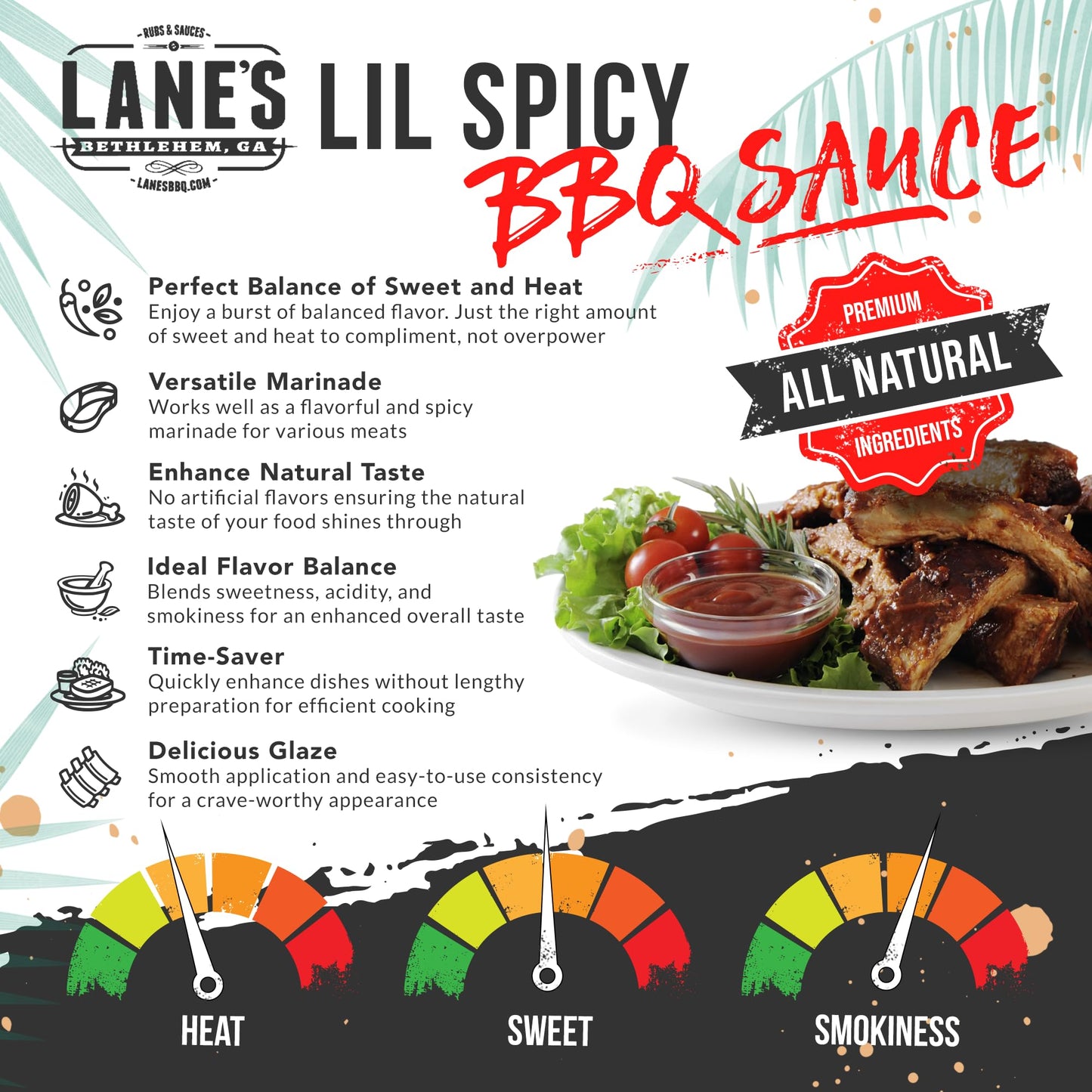 Lane'S Lil Spicy Bbq Sauce, All-Natural Kansas City Style Sweet And Spicy Sauce, Goes Great With Chicken, Beef, Pork & Veggies,