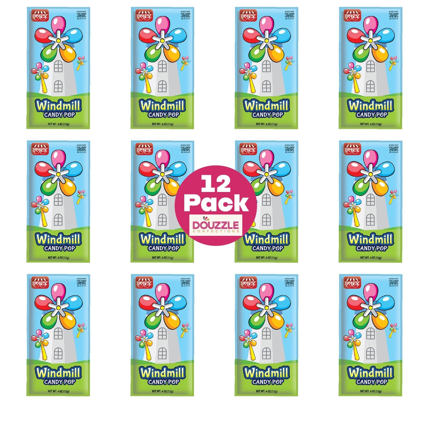 Douzzle Windmill Candy Pop Spinner, 5 Flavors In Every Pop, Fun Lollipop (12 Count, Pack Of 1) Individually Wrapped Candies, Bir