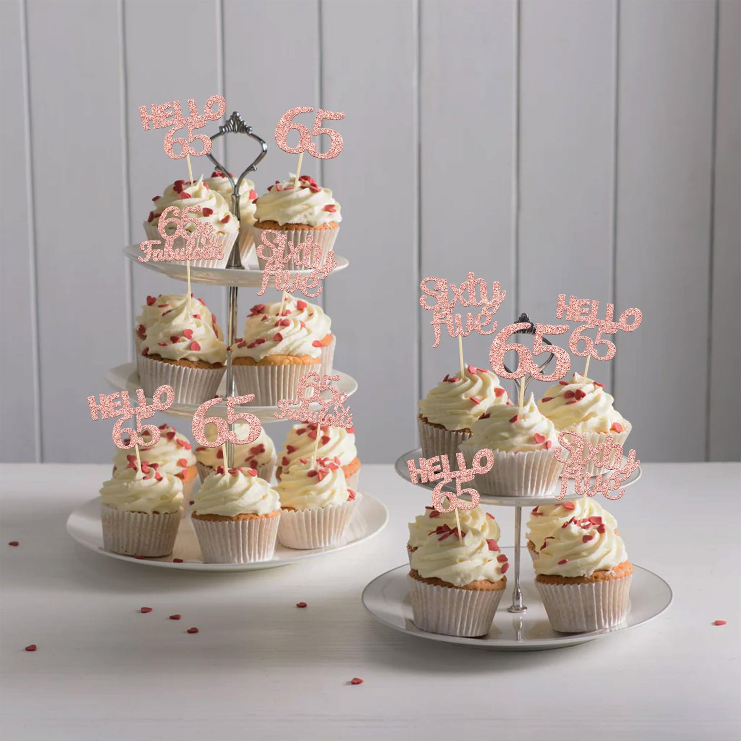 Gyufise 24 Pack Glitter 65Th Birthday Cupcake Toppers Hello 65 Sixty Five Cake Toppers 65 & Fabulous Cupcake Picks For 65Th Birt