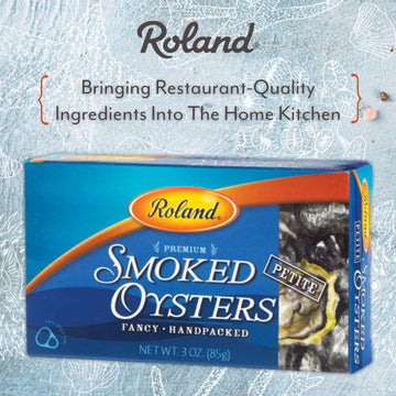 Roland Foods Smoked Oysters in Oil, Wild Caught, 3 Ounce Tin, Pack of 10, Brown