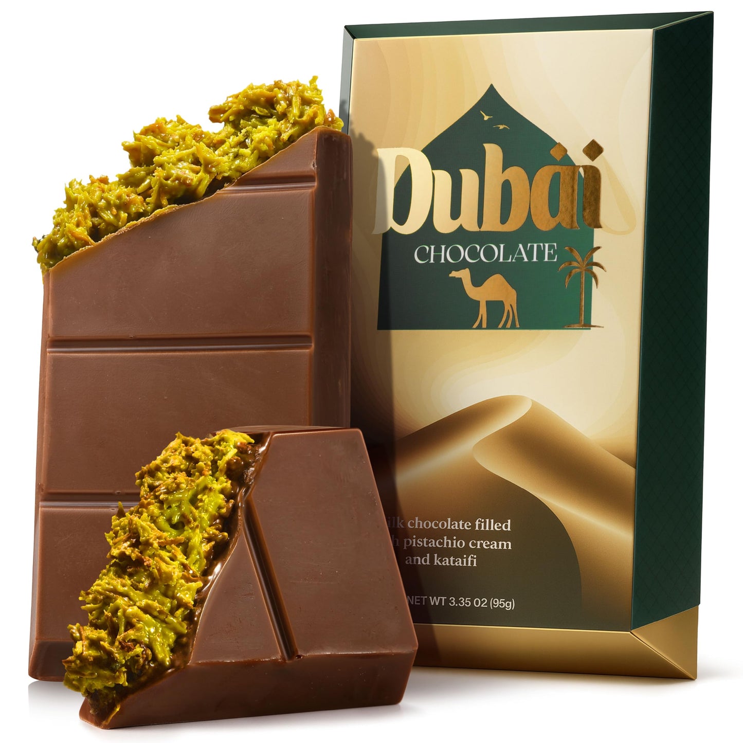 Dubai Chocolate Bar Pistachio Deluxe - 3.35 Oz Milk Chocolate Bar With Pistachio & Kataifi Filling - Inspired By Dubais Iconic Knafeh Dessert - Gourmet Middle Eastern Treat