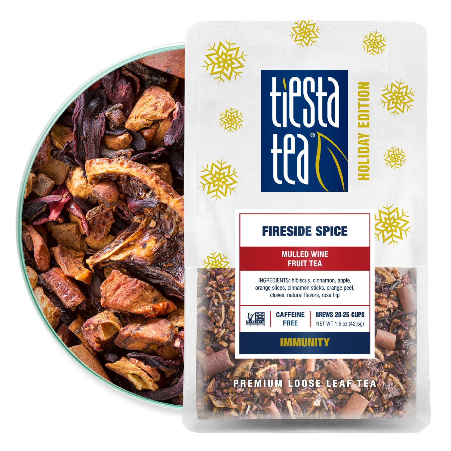 Tiesta Tea Loose Leaf Mulled Wine Herbal Tea, Premium Non-Caffeinated Holiday Blend, 1.5 Ounce Pouch, Brews Up to 25 Cups, Fireside Spice