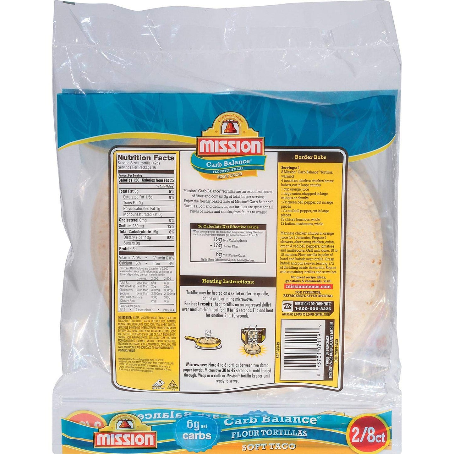 Mission Low Carb Soft Taco Flour Tortilla'S 24 Oz 2/8 Ct Twin Pack - 4G Net Carbs