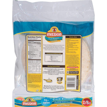 Mission Low Carb Soft Taco Flour Tortilla'S 24 Oz 2/8 Ct Twin Pack - 4G Net Carbs