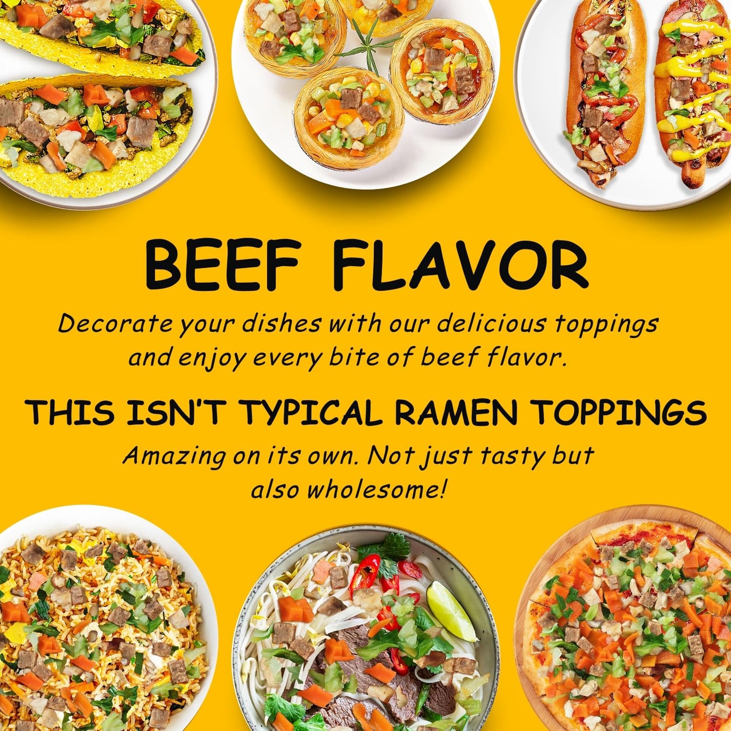 Yimi Ramen Toppings, Dried Beef Flavor, 7 Different Toppings - Dehydrated Vegetables | Freeze Dried Shiitake Mushrooms | Cabbage | Spring Onion, Ramen Toppers Add Flavor To Instant Noodles, Ideal For Gift