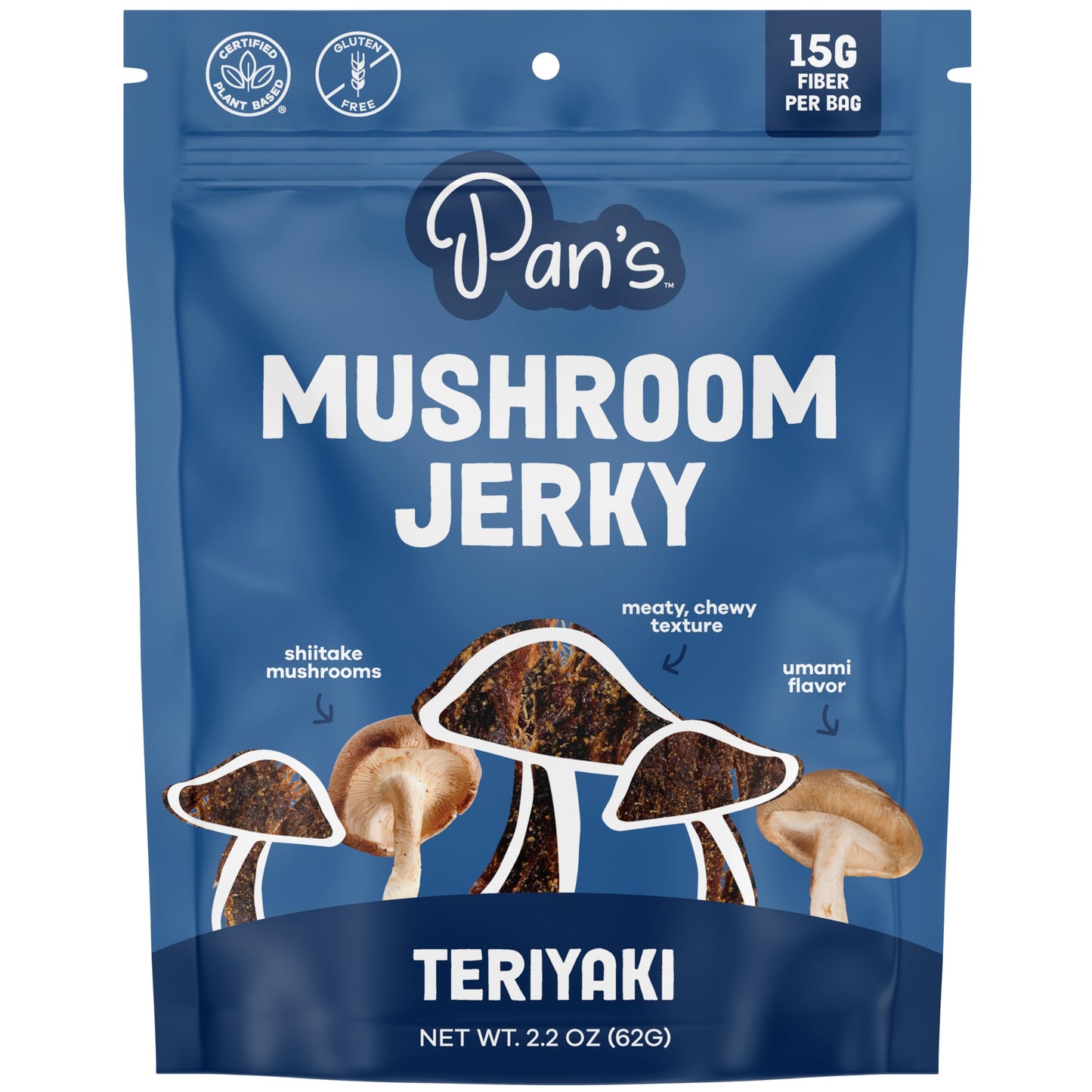 Pan's Mushroom Jerky, Vegan Snacks, Dried Mushrooms Shiitake, Plant based Jerky, Meatless Jerky, Gluten Free, High in Fiber, wit