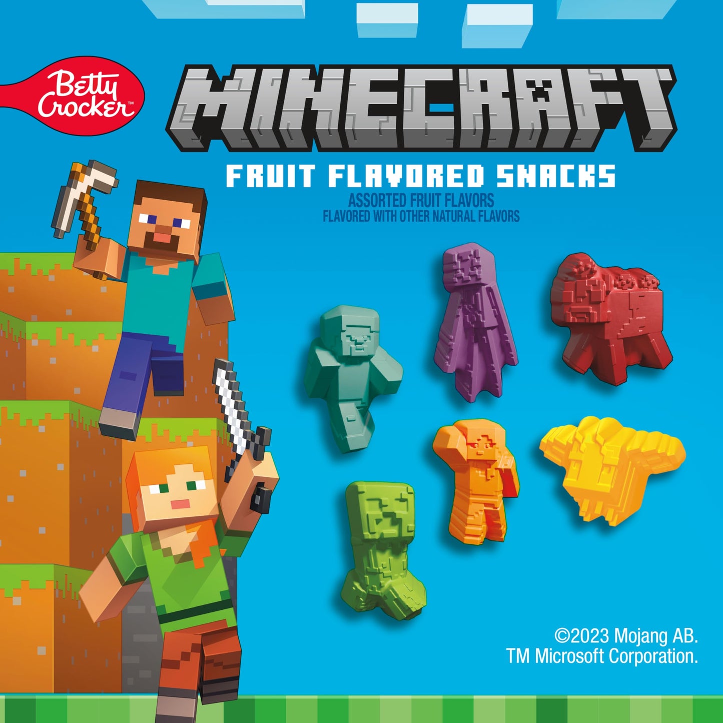 Betty Crocker Minecraft Fruit Flavored Kids Snacks, Fat Free And Gluten Free Snack, Value Pack, 17.6 Oz (22 Pouches)