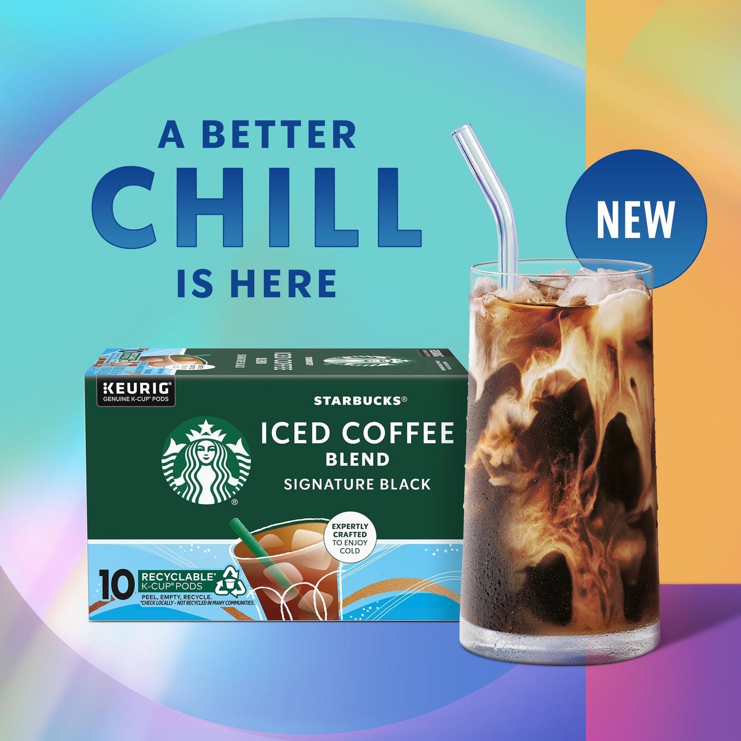 Starbucks K-Cup Coffee Pods, Medium Roast Iced Coffee Blend, Signature Black For Keurig Coffee Makers, 100% Arabica, 1 Box (10 Pods)