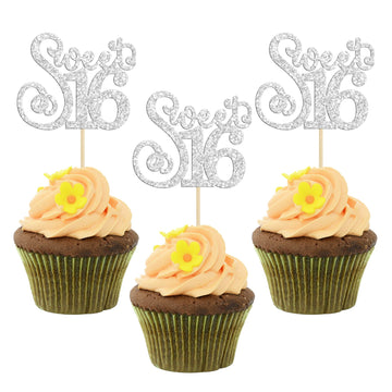 Gyufise 24 Pack Happy Sweet 16 Cupcake Toppers Glitter Sixteen 16Th Birthday Cupcake Picks Cheers To 16 Years Old Cupcake Decora