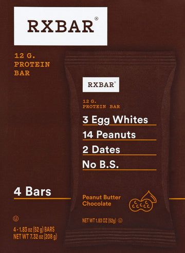 Rxbar Real Food Protein Bar, Peanut Butter Chocolate, Gluten Free, 1.83Oz Bars, 4Count(Pack Of 1)