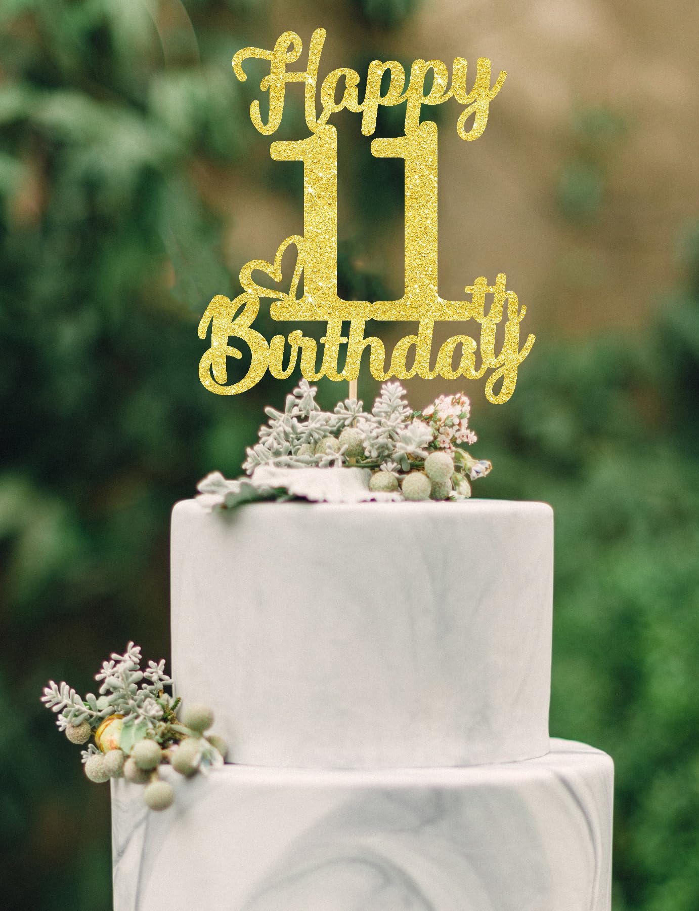 11th Birthday Cake Topper - Double Sided Gold Glitter, Happy 11th birthday Cake decorations for girls,11 Cake Topper For girls, 