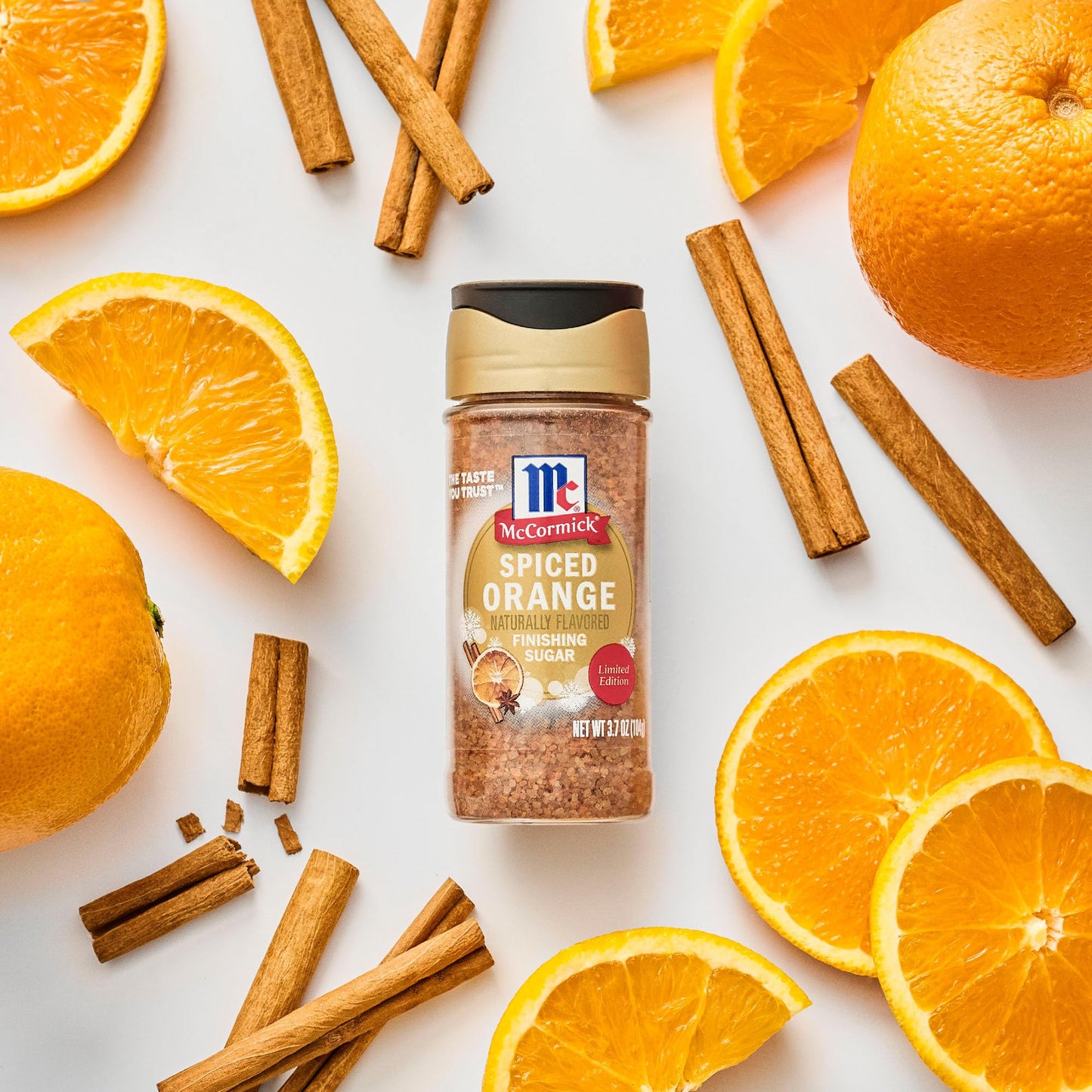 McCormick Finishing Sugar  Spiced Orange  Limited Edition  Bright Citrus Flavor with Warm Spices  For Muffins  Pie  Cocktails  Cider  Tea  and More  3.7 oz