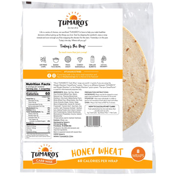 Tumaro'S 8 Inch Carb Wise Wraps - Honey Wheat -8 Count (Pack Of 6)