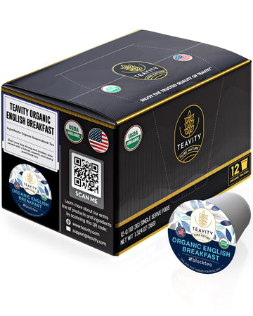 Organic English Breakfast Tea Pods For Keurig - Naturally Caffeinated Unsweetened Black Tea Pods By Teavity (12 Tea Pods)