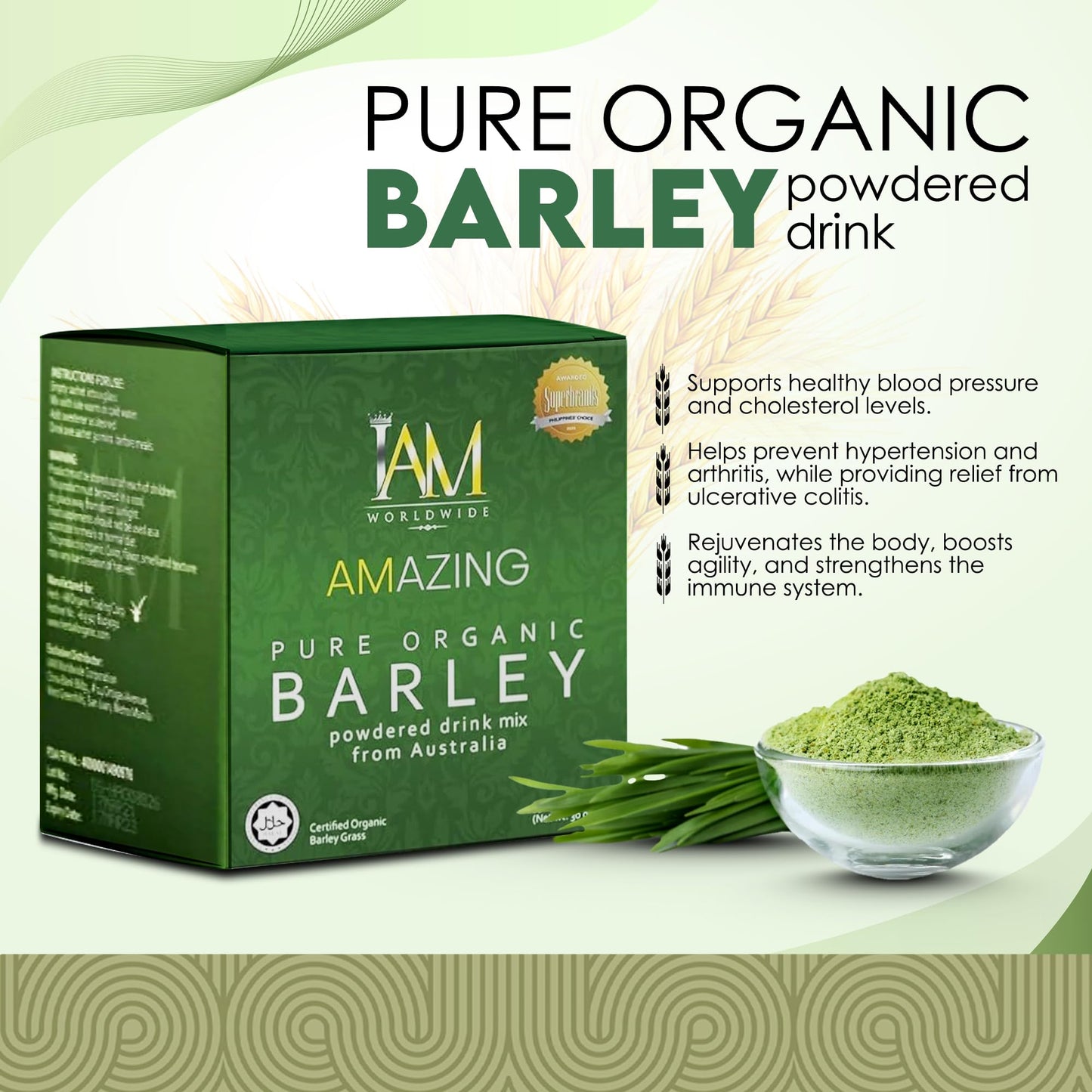 Iam Worldwide Amazing Pure Organic Barley Powdered Drink Mix - 2 Boxes