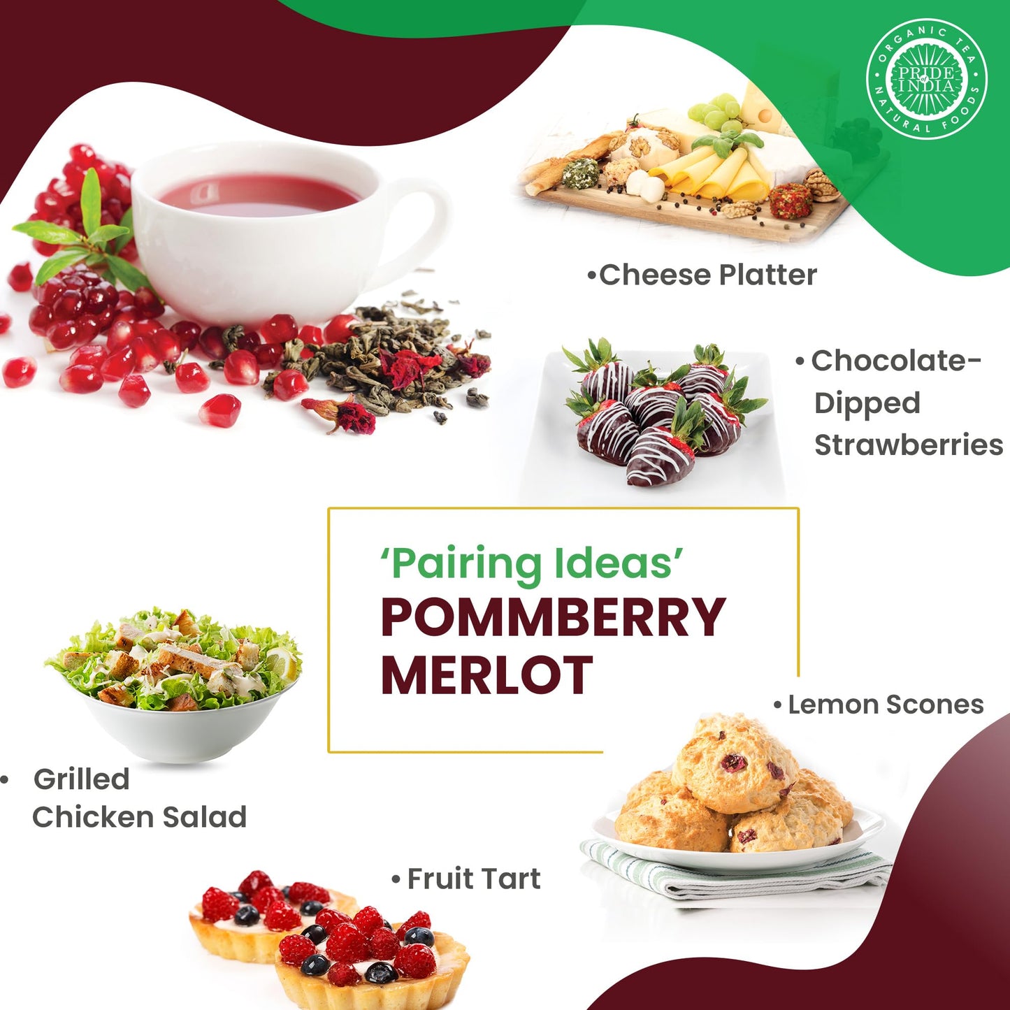 Pride Of India | Pack Of 6 - Pommberry Wine-Inspired Fruity Green Tea | 15 Pyramid Full Leaf Individually Wrapped Tea Bags | Tangy & Fruity Flavor | Vibrant & Uplifting Experience | Caffeine Free