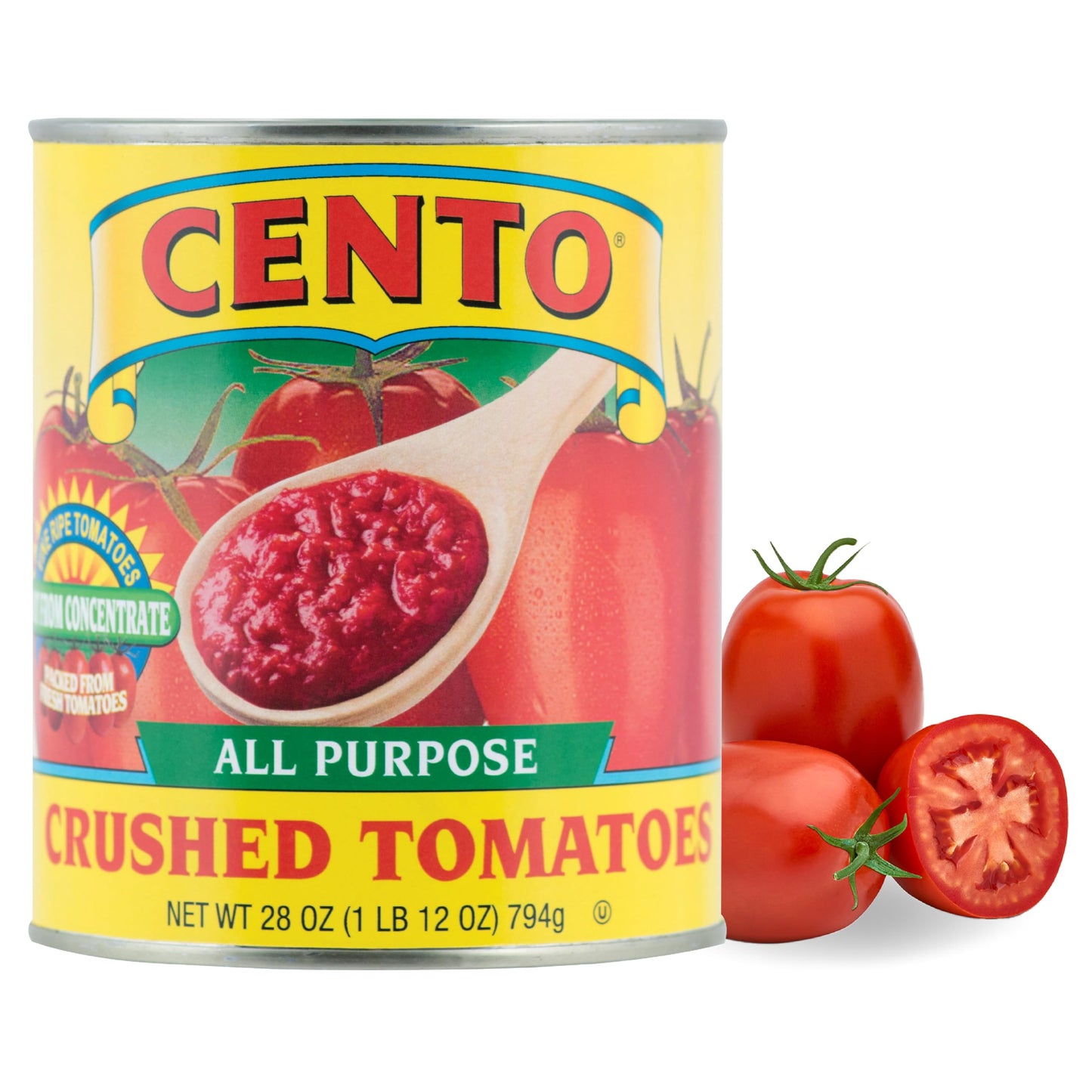 Cento All Purpose Crushed Tomatoes  28 Oz  Canned Crushed Red  Ripe Tomatoes  Not from Concentrate  Grown and Processed in Italy - BPA Free  Non-GMO  Gluten-Free
