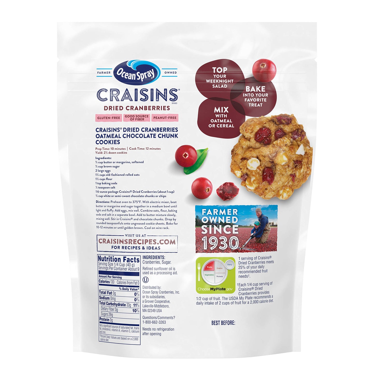 Ocean Spray Craisins Original Dried Cranberries, Dried Fruit, 12 Oz Pouch (Pack of 12)