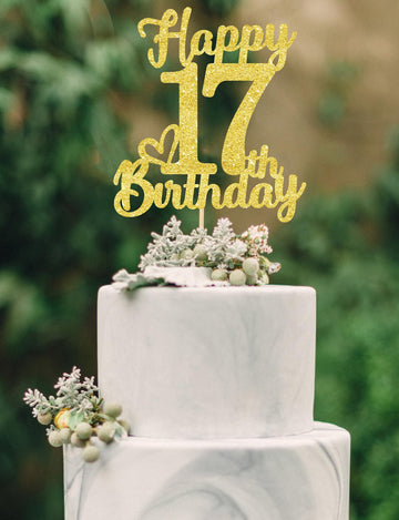 17 Birthday Cake Toppers-Gold Glitter, 17th Cake Topper for boy,17 Cake Topper For girl, 17th birthday decorations,17th Birthday