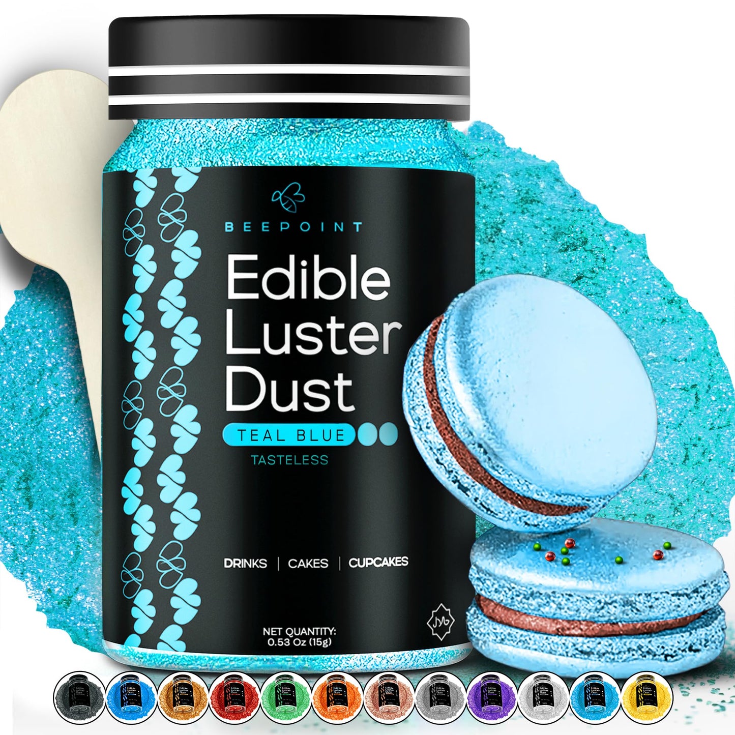 BeePoint Edible Glitter Luster Dust - Food Grade Shimmer Powder, 15g, Teal Blue, Vegan & Gluten Free for Baking, Cocktails, and Cake Decorating