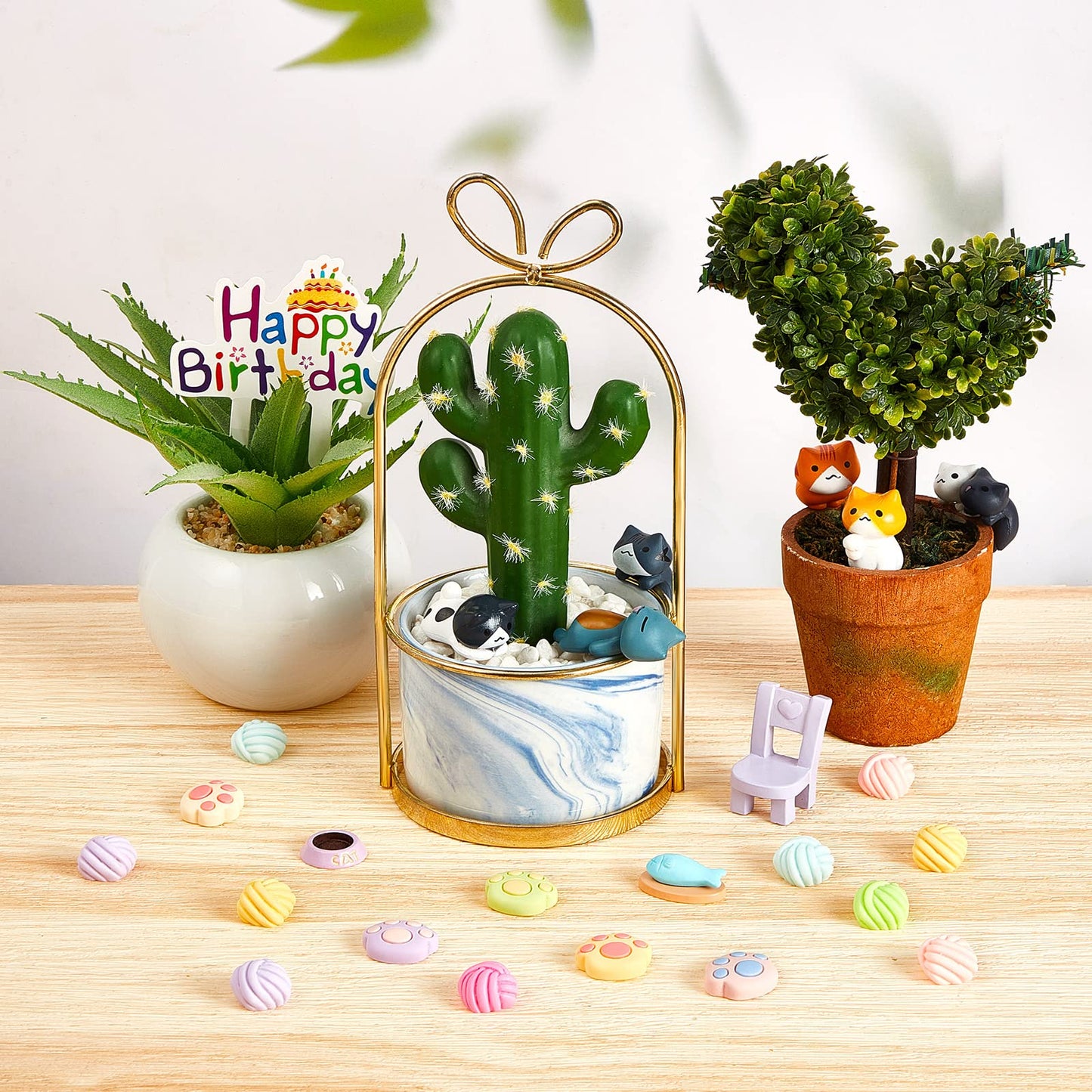 26 Pcs Cat Cake Topper Cute Cat Figurines Cat Happy Birthday Cake Topper Cat Paw Cake Toppers Cat Party Decoration Mini Cat Set