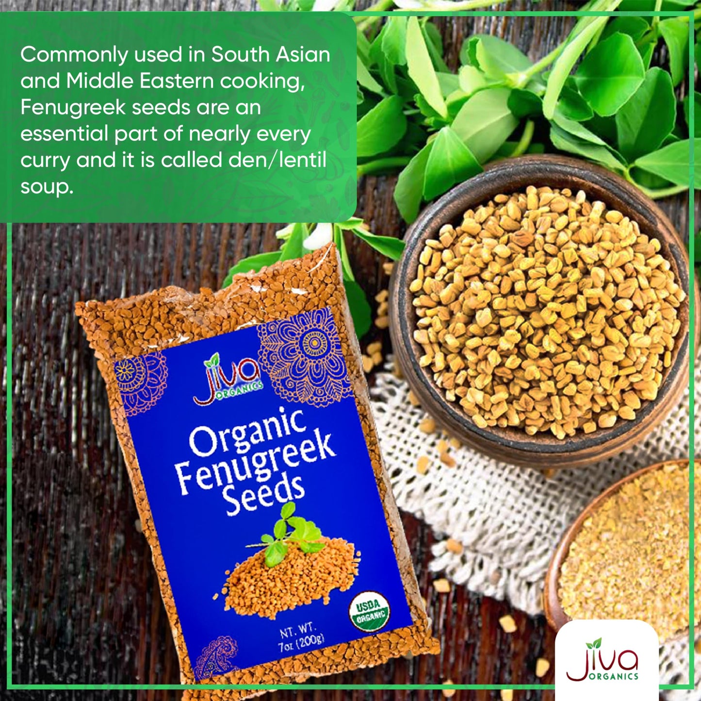 Jiva Organics Fenugreek Seeds - Organic, Non-GMO, Gluten Free, 7 Ounce - Methi Seeds for Cooking & Sprouting