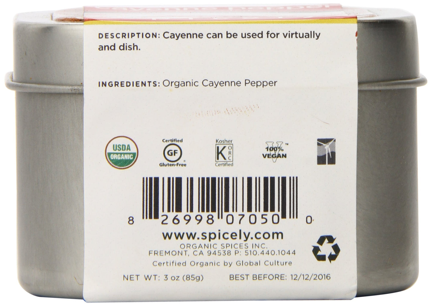 Spicely Organic Cayenne Pepper - Tin