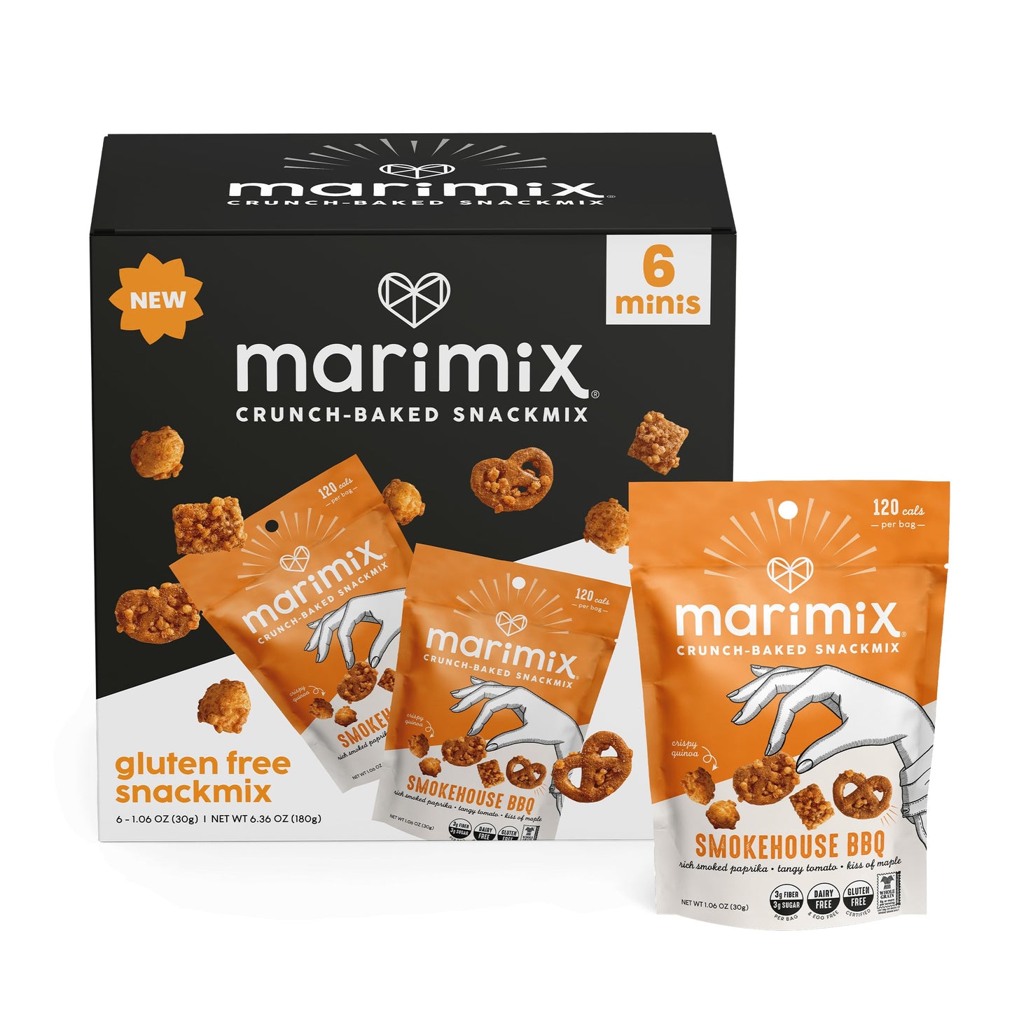 MARIMIX Mini Snack Mix - Smokehouse BBQ Flavor, 6 Pack, 1.06 Ounce Each