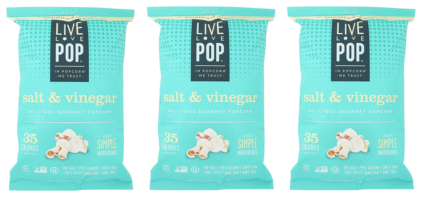 Live Love Pop, Popcorn Salt and Vinegar, 4.4 oz (Three Pack)