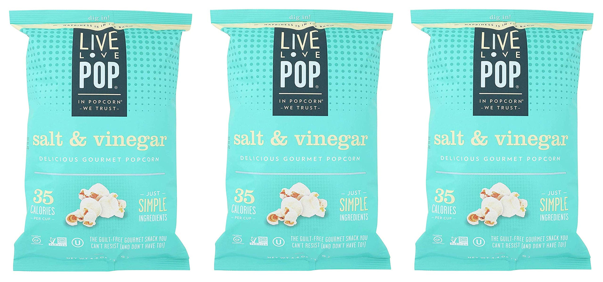 Live Love Pop, Popcorn Salt and Vinegar, 4.4 oz (Three Pack)