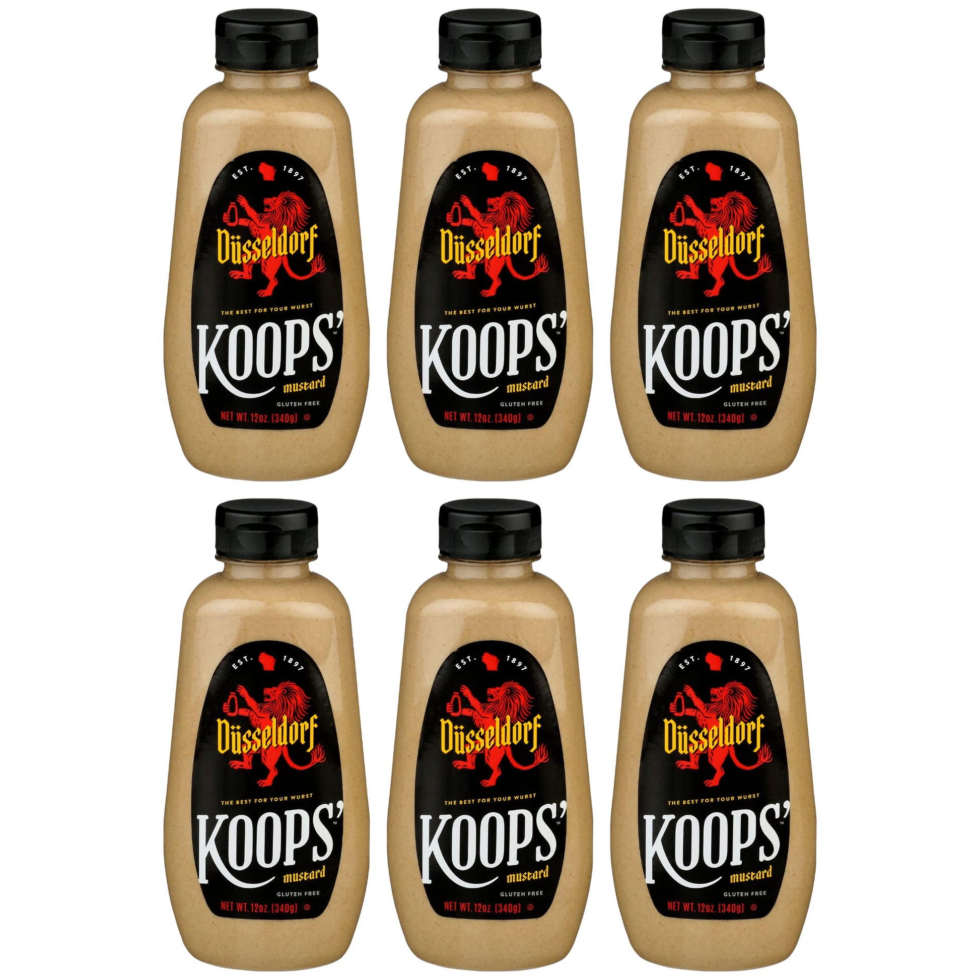 KOOPS Dusseldorf Mustard, German-Style Bratwurst Mustard, Gluten-Free, Kosher, 12 Oz, Pack of 6