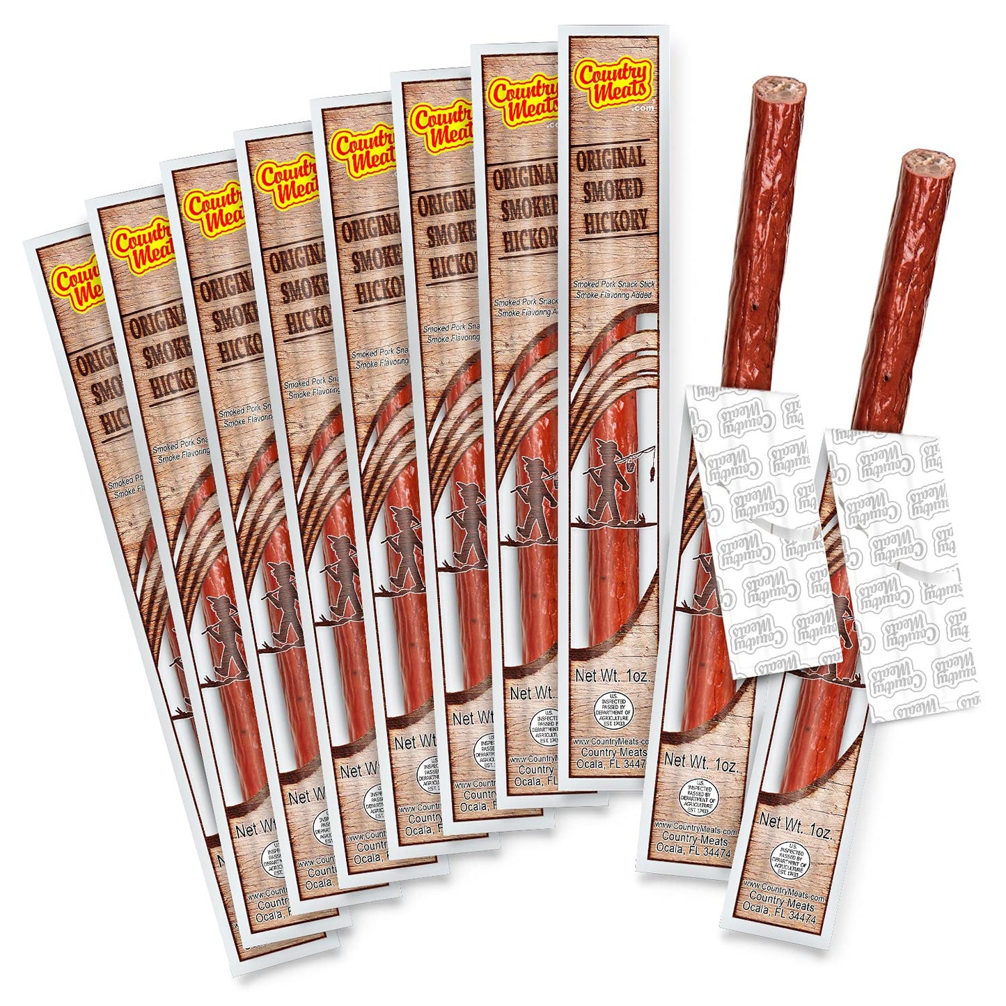 Country Meats Meat Sticks, 0 Trans Fat, Good Source of Protein, Original Smoked Hickory, 1 Ounce (Pack of 10)