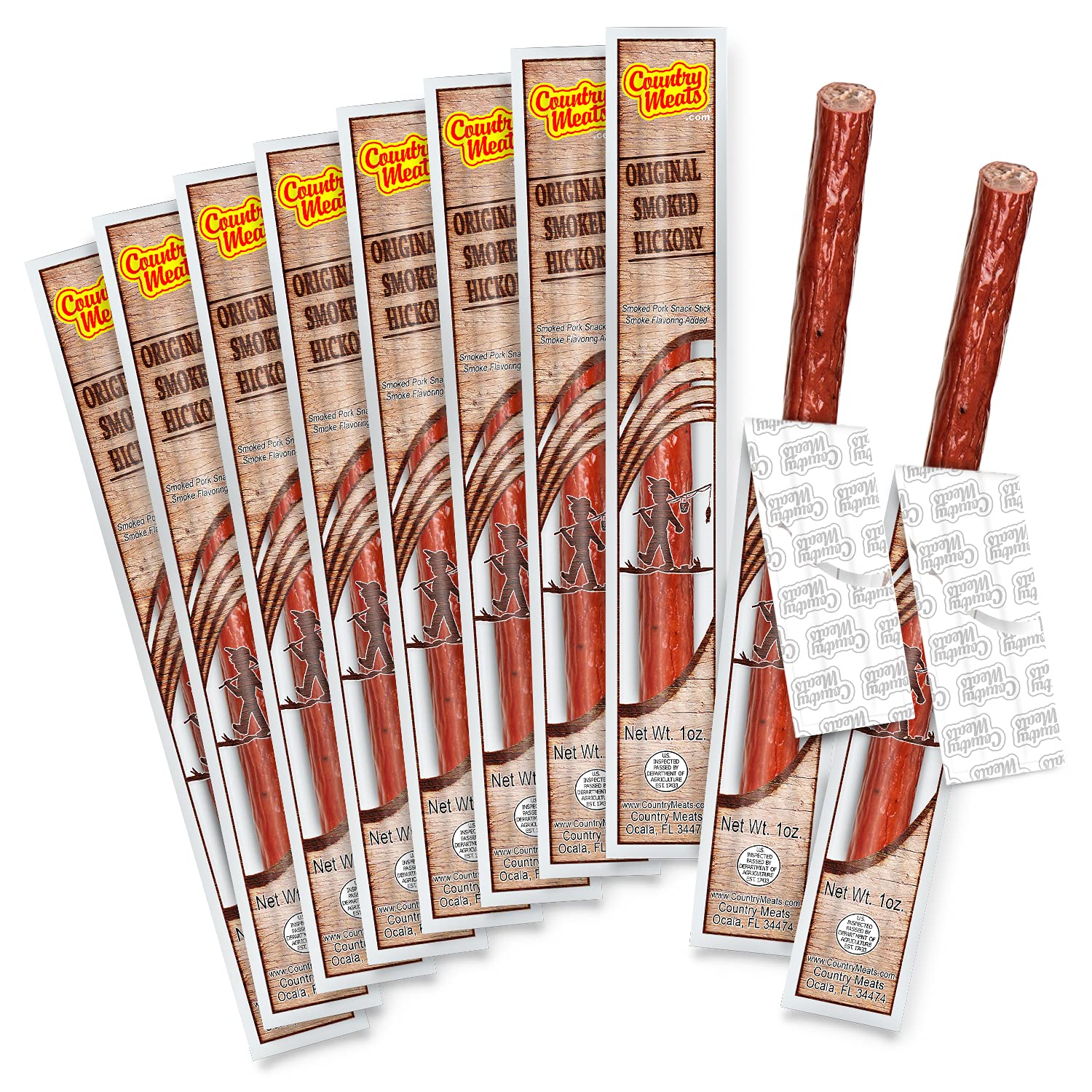 Country Meats Meat Sticks, 0 Trans Fat, Good Source of Protein, Original Smoked Hickory, 1 Ounce (Pack of 10)