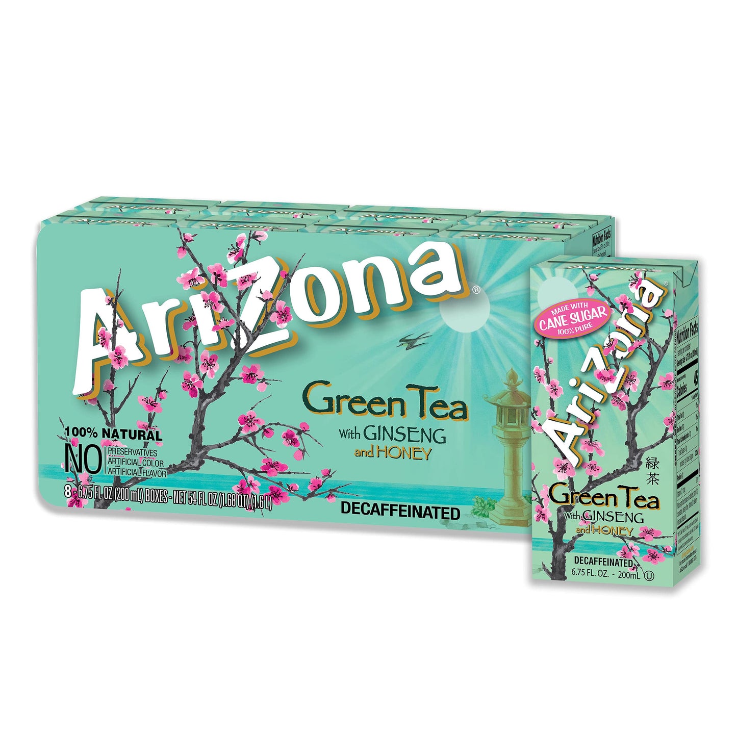 AriZona Green Tea with Ginseng and Honey, 6.75 Fl Oz, Pack of 32, Tetra Box