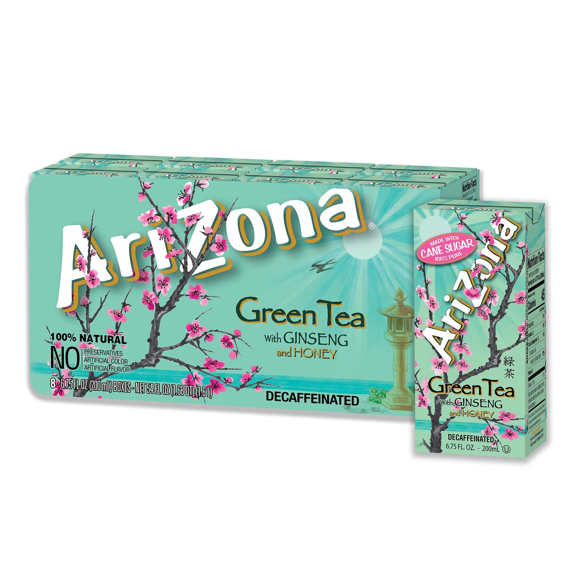 AriZona Green Tea with Ginseng and Honey, 6.75 Fl Oz, Pack of 32, Tetra Box