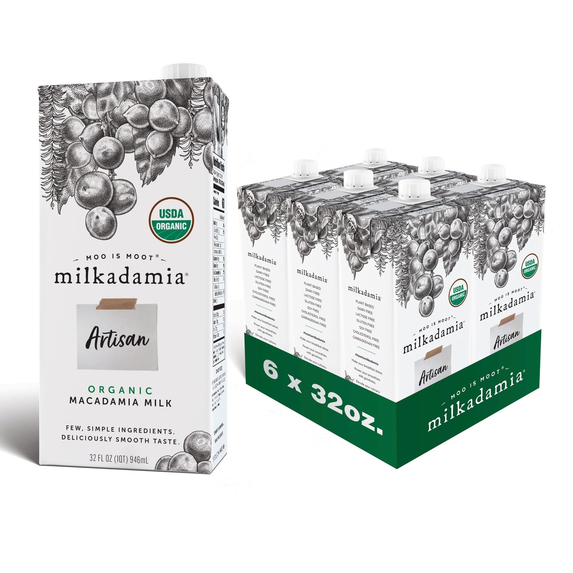 Milkadamia Macadamia Milk, Kosher, USDA Certified Organic, Gluten Free & Non-GMO, 32 Fluid Ounce (Pack of 6)