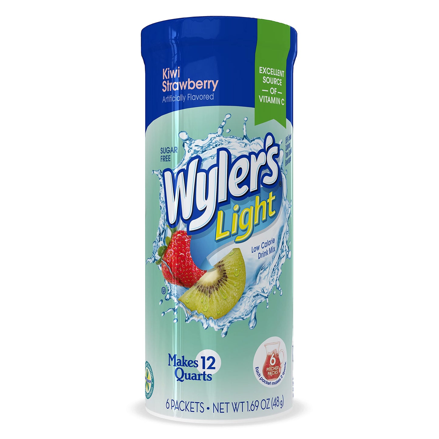 Wyler'S Light Pitcher Packs (6 Per Canister), Kiwi Strawberry Drink Mix, Includes 6 Canisters (36 Total Pitcher Packs)
