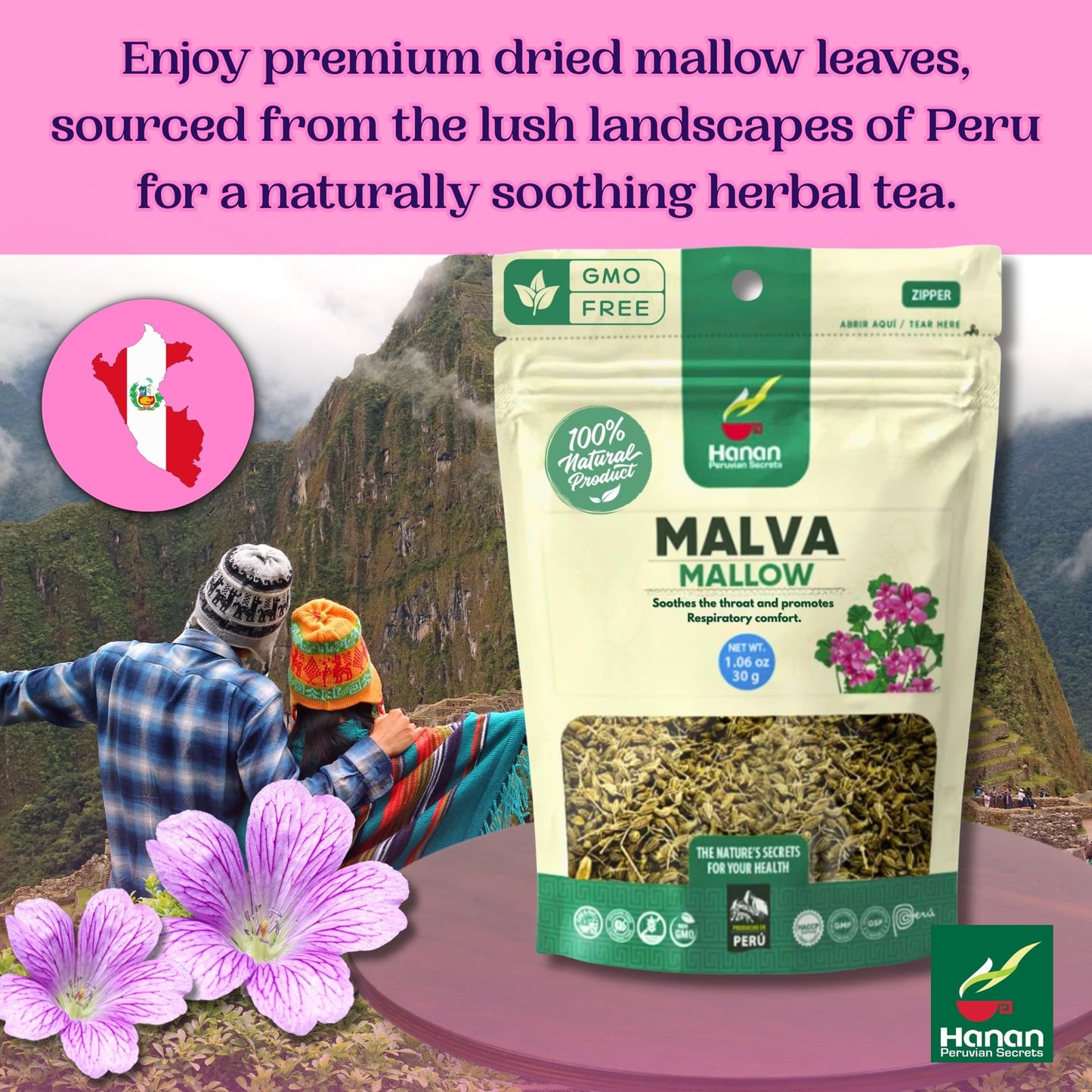 Hanan Loose Leaf Herbal Tea, Malva (Mallow), 1.1oz / 30g Dried Leaves from Peru