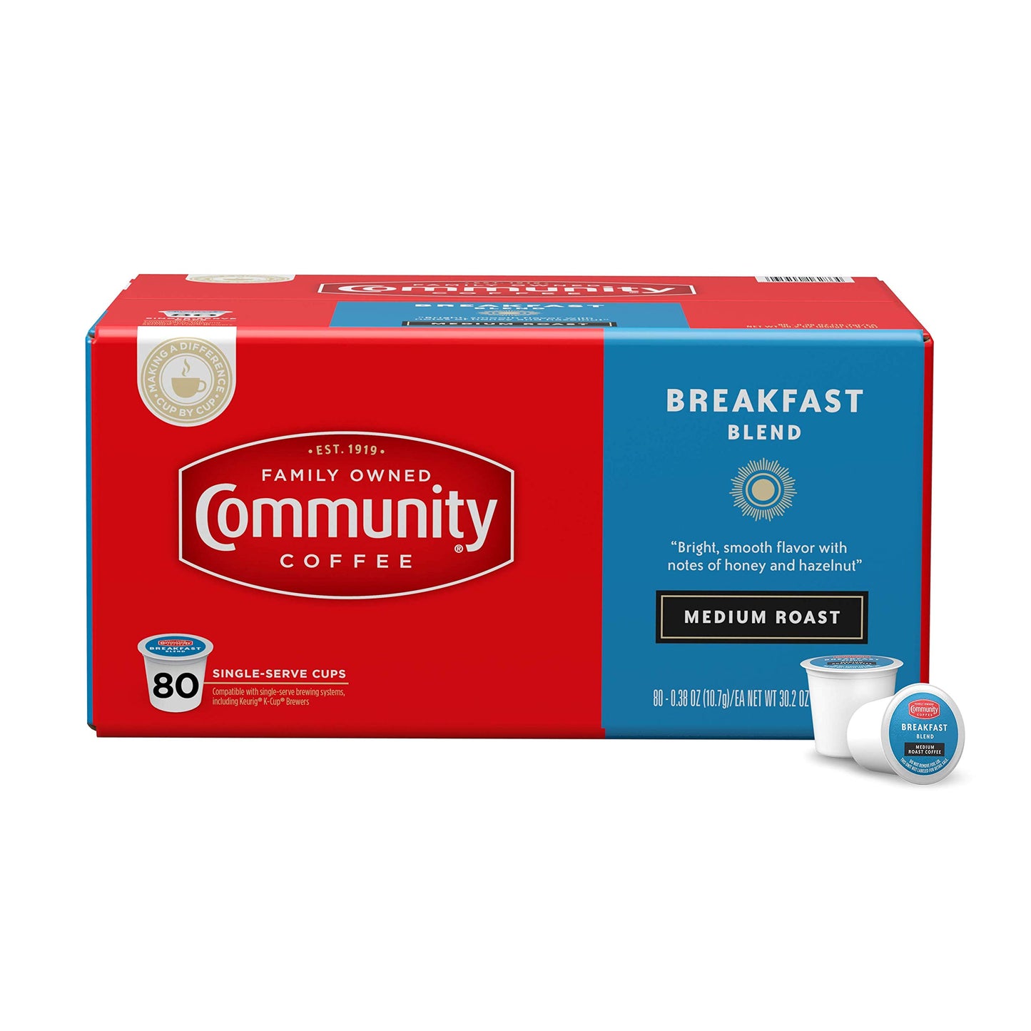Community Coffee Breakfast Blend 80 Count Coffee Pods  Medium Roast  Compatible With Keurig 2.0 K-Cup Beverage Makers  Box Of 80 Pods