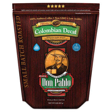 2Lb Don Pablo Colombian Decaf - Swiss Water Process Decaffeinated - Medium-Dark Roast - Whole Bean Coffee - Low Acidity - 2 Poun