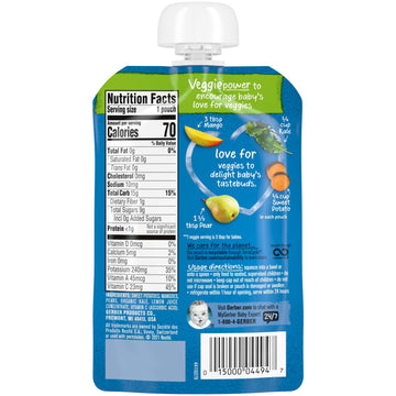 Gerber Baby Food Pouches, Sitter, Premium, Veggie Power, Sweet Potato Mango Pear Kale, 3.5 Ounce (Pack Of 12)